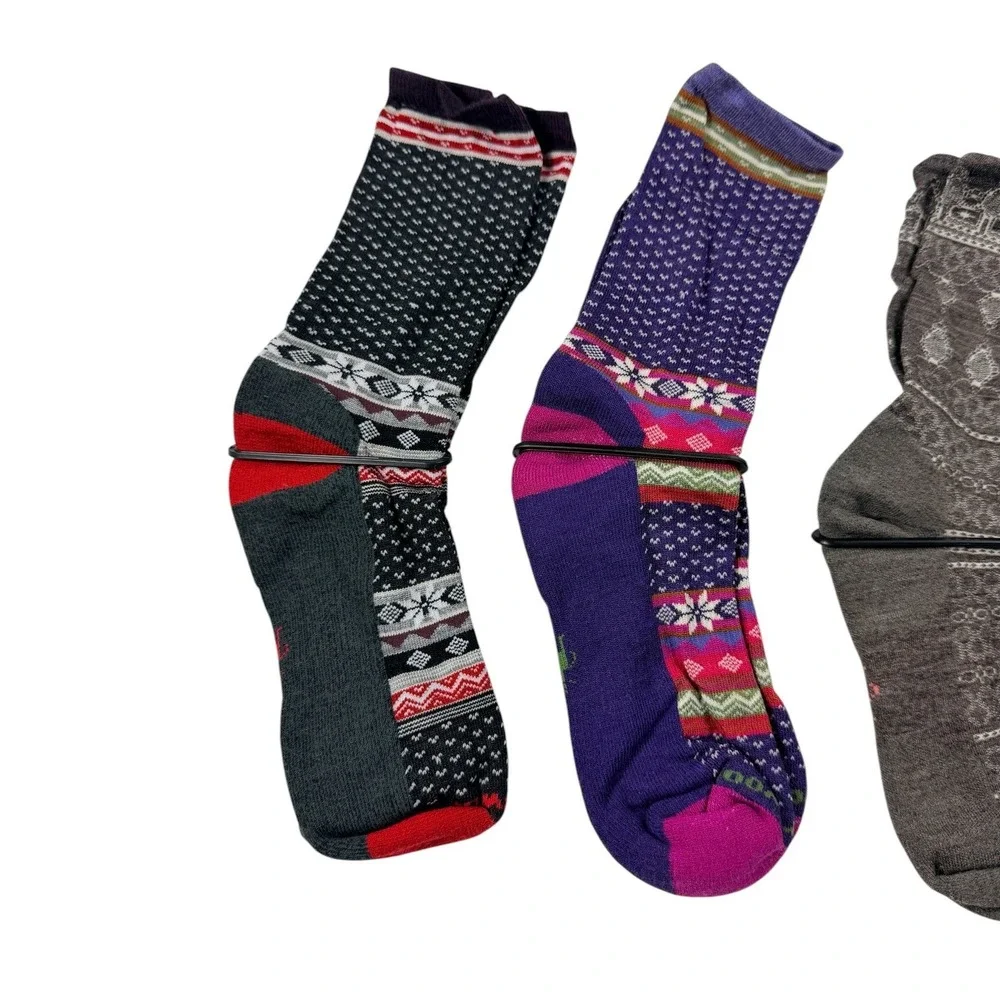 LOT of 4 Smartwool Women Large Cozy Cabin Crew Merino Wool Socks Fair Isle New